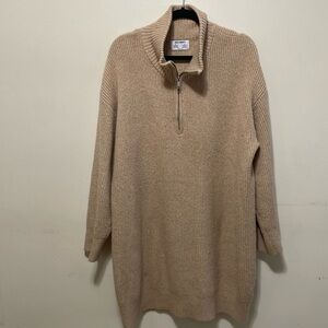 Old Navy Beige Knit Long sleeve Sweater shift Dress With 1/4 zip size xl